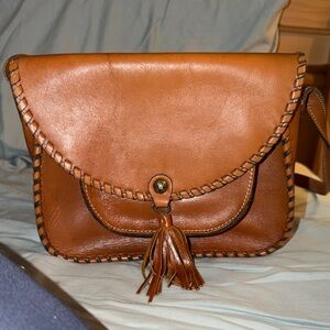 Patricia Nash Tan Leather Crossbody Bag with Tassel